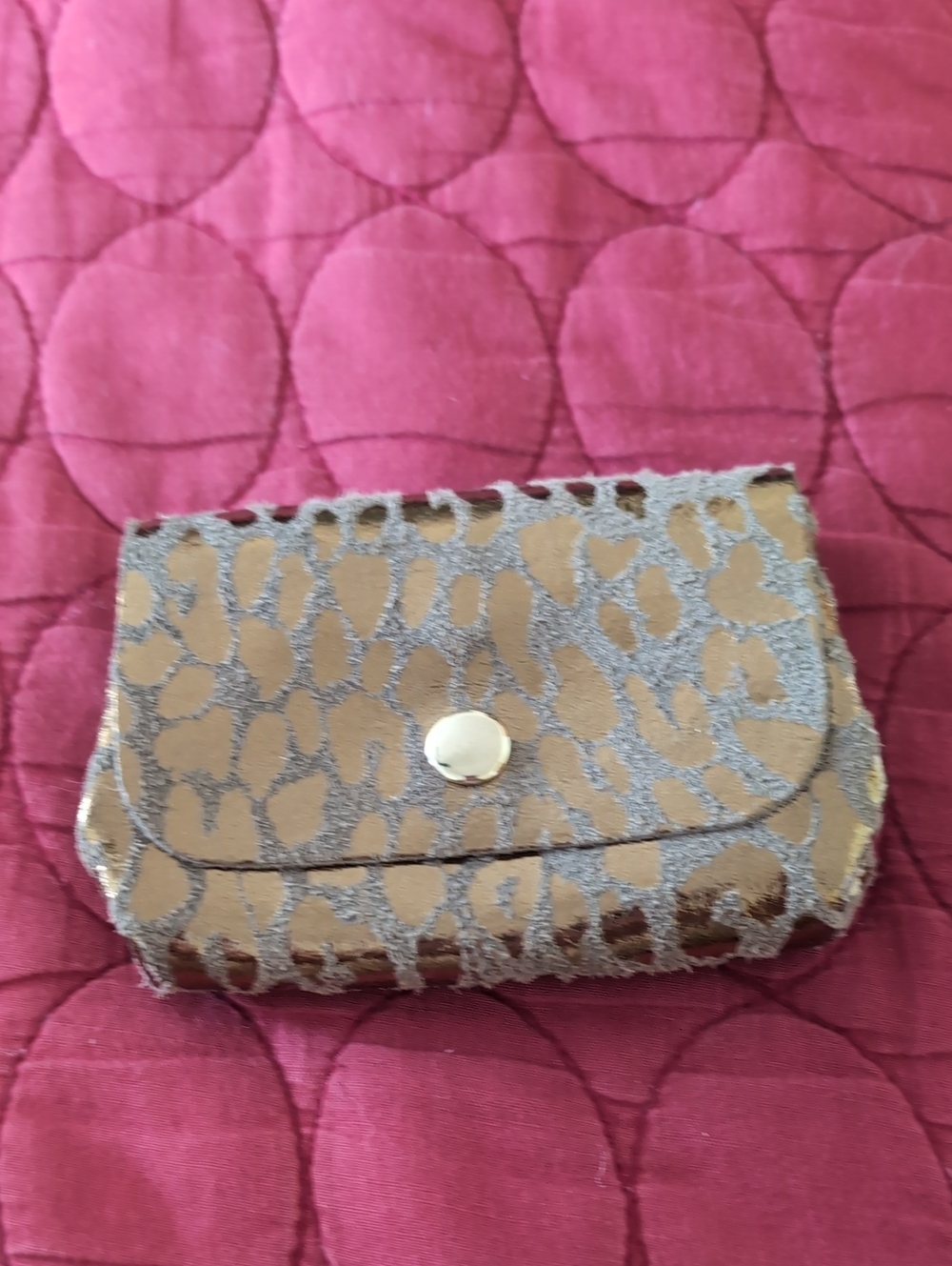 Leopard Print Card Case Wallet in Gold and Tan